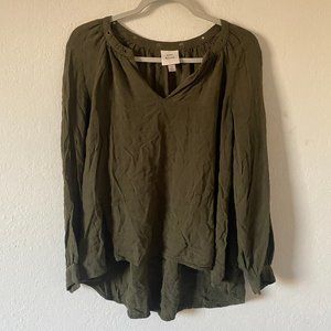 Knox Rose Womens Blouse Shirt Eyelet Green Size S Long Sleeves V Neck Casual Top